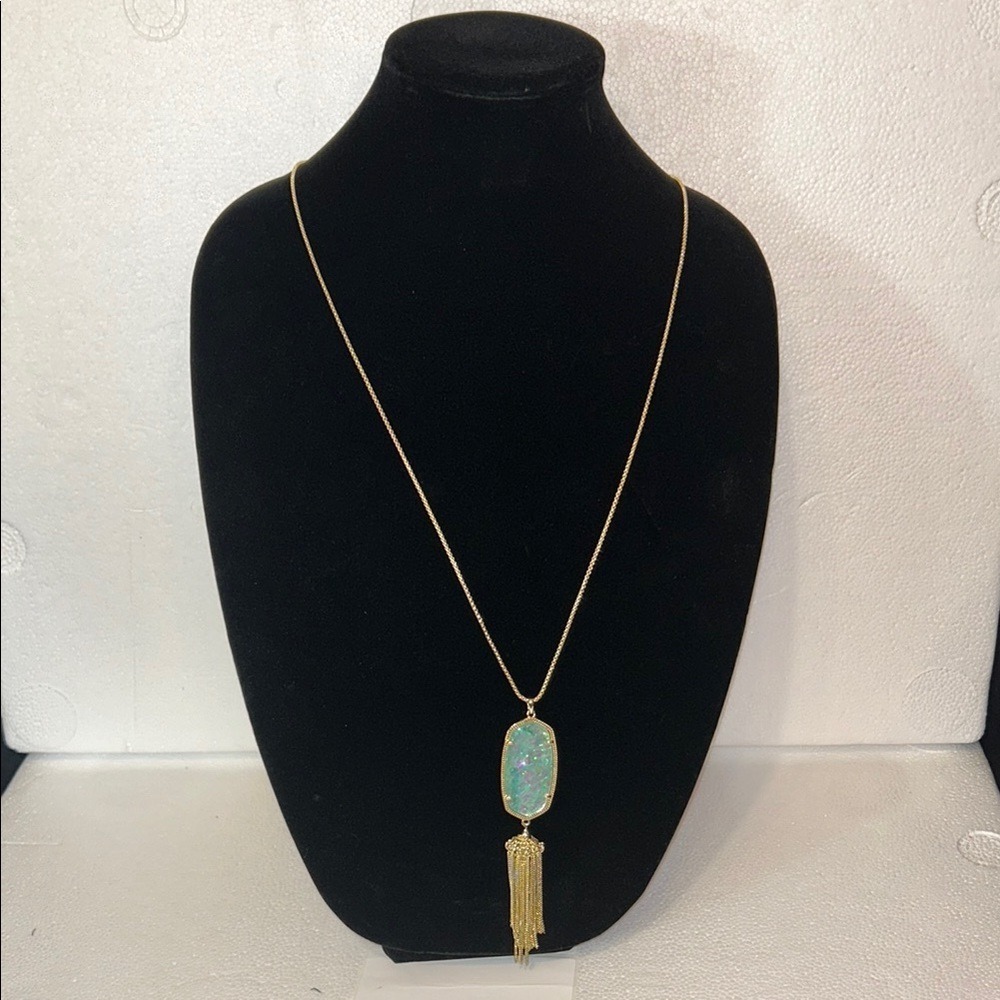 Kendra Scott Rayne Mint Illusion Tassel Pendant Necklace Gold Tone